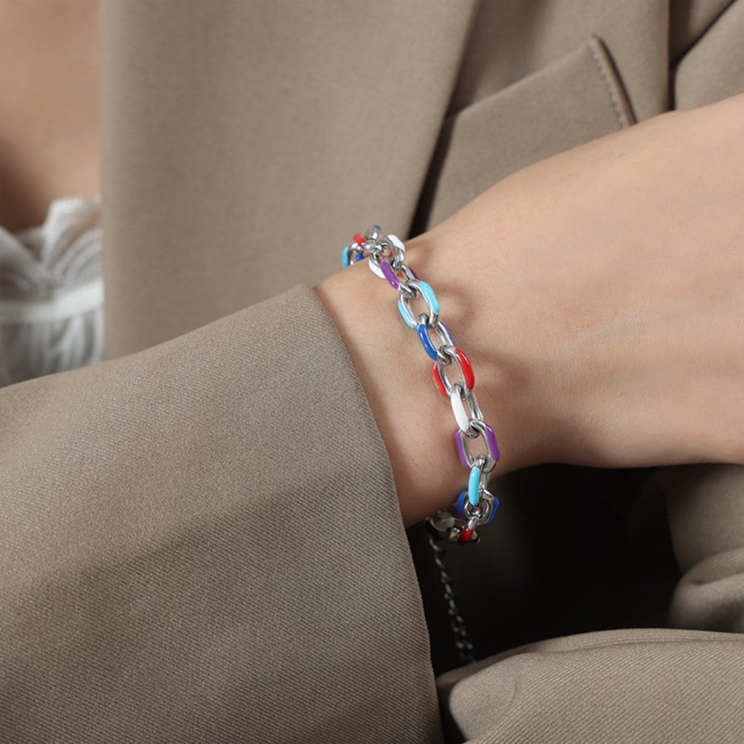 Stijlvolle titanium staal olie druppel kettingarmband
