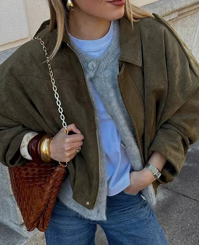 Estelle - Oversized Suède Leren Jas voor Dames – Warm & Stijlvol