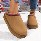 Dames Pluche Winterlaarzen Casual Plat Hak Slipon Afgerond