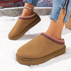 Dames Pluche Winterlaarzen Casual Plat Hak Slipon Afgerond