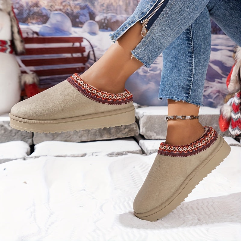 Dames Pluche Winterlaarzen Casual Plat Hak Slipon Afgerond