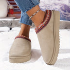 Dames Pluche Winterlaarzen Casual Plat Hak Slipon Afgerond