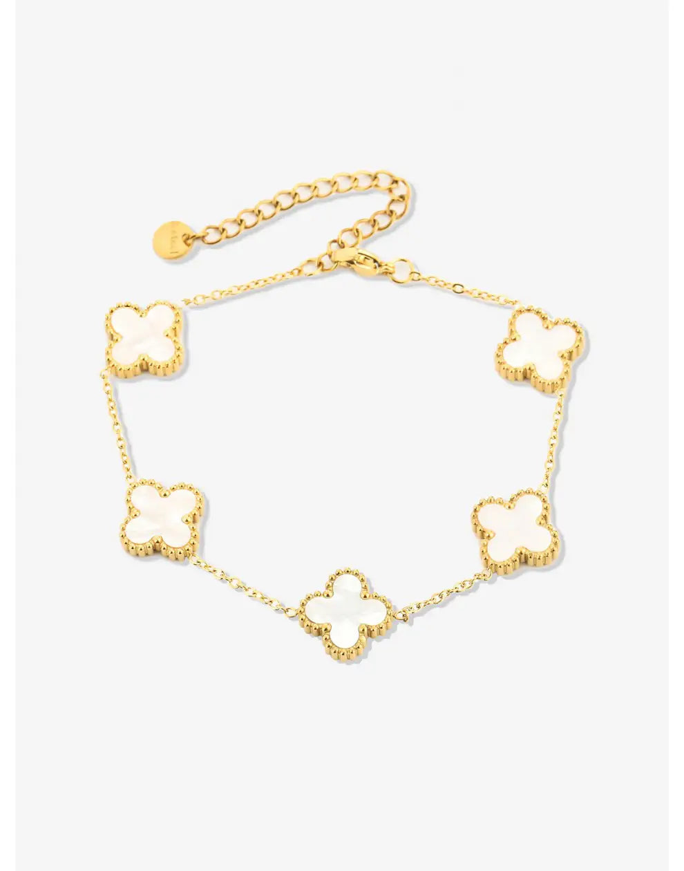 Vijfbladig Klavertje Vier Armband van Roestvrij Staal in Zwart, Pareltje en Rood - Symboliseer Geluk en Positiviteit met een Elegant, Aanpasbaar Sieraad