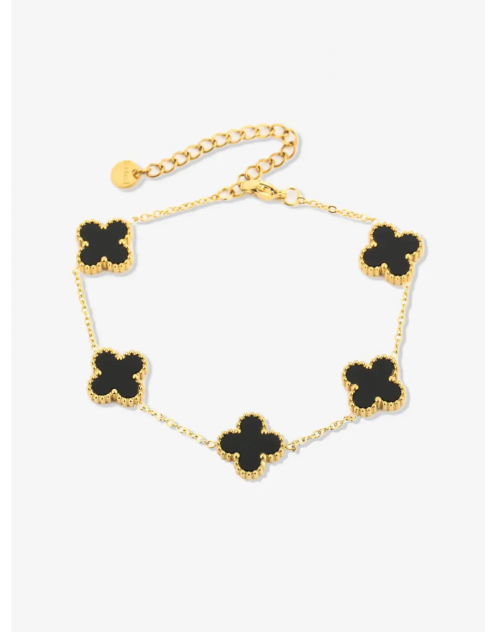 Vijfbladig Klavertje Vier Armband van Roestvrij Staal in Zwart, Pareltje en Rood - Symboliseer Geluk en Positiviteit met een Elegant, Aanpasbaar Sieraad