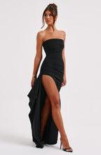 Ayla Off-Shoulder Maxi Jurk met Hoge Split voor Elegante Avonden, Luxe Galas en Bruiloften