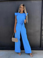 Jumpsuit met Vlindermouwen en Brede Pijpen – Elegant & Veelzijdig