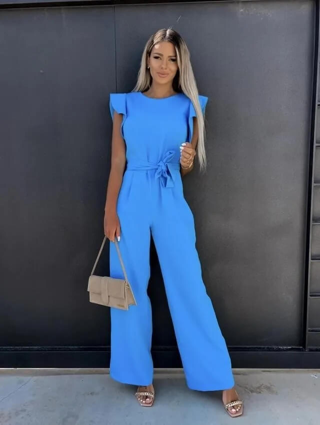 Jumpsuit met Vlindermouwen en Brede Pijpen – Elegant & Veelzijdig