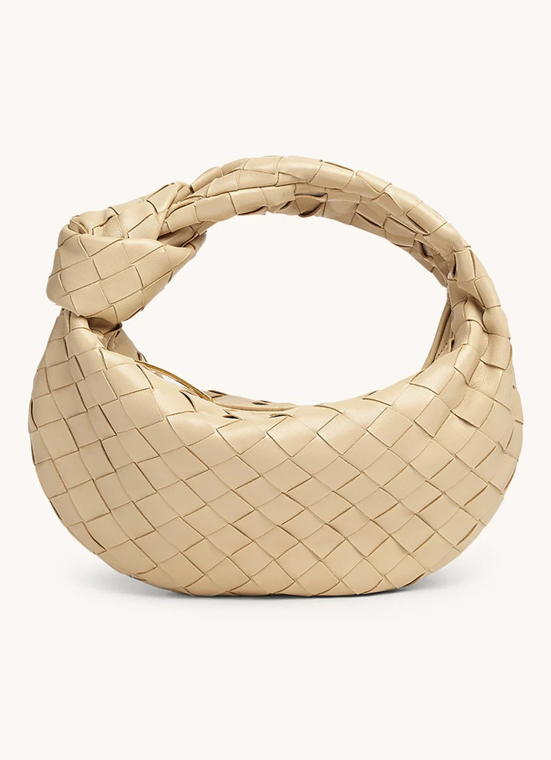Dames Handtas - Echt Leer - Gevlochten Design - Luxe Halvemaan Vorm - Knopenhandvat