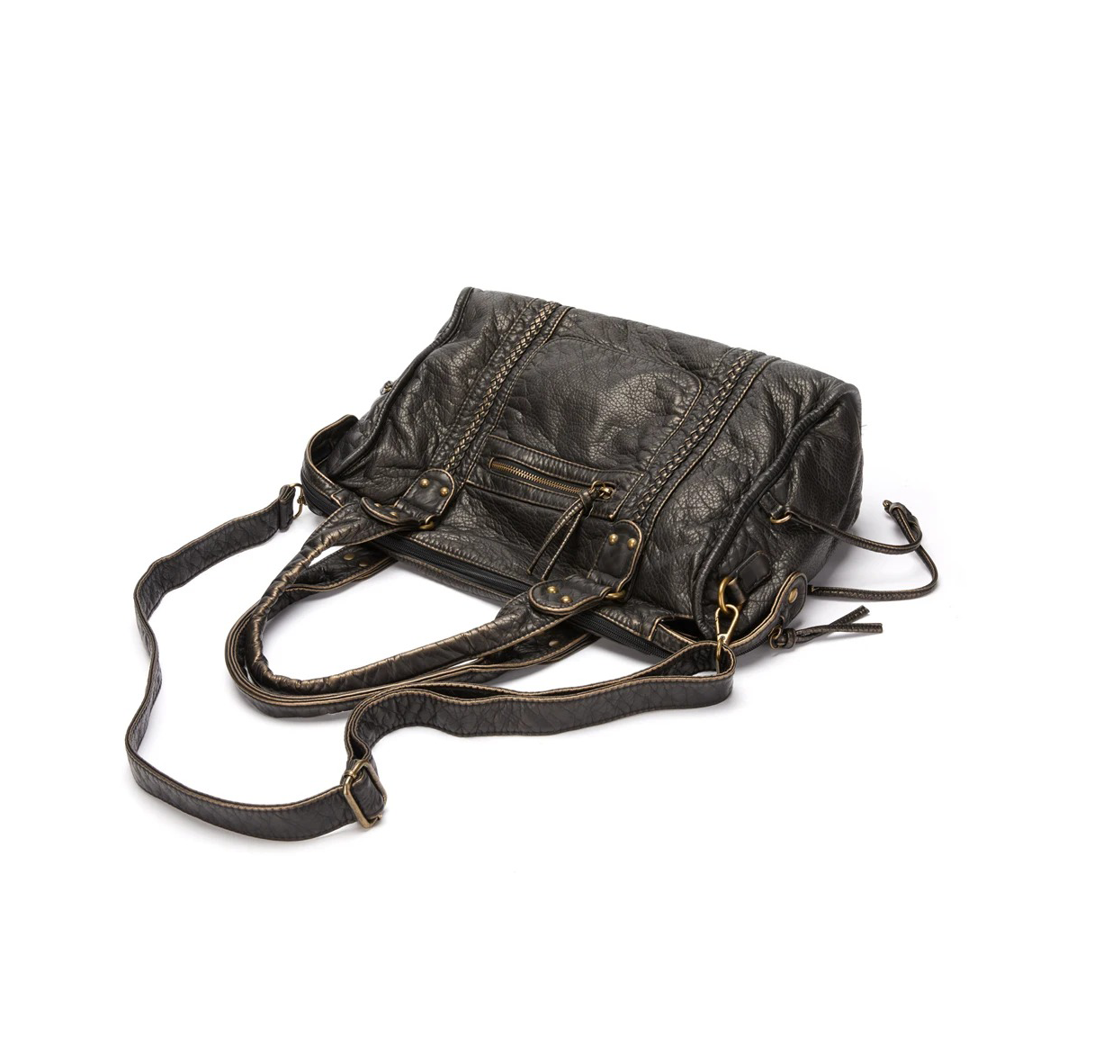 Vintage Gewassen Faux Leer Schouder Stadstas
