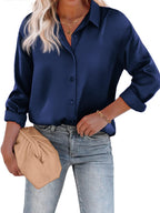 Satijnen Blouse Met Knoopsluiting En Lange Mouwen Elegante