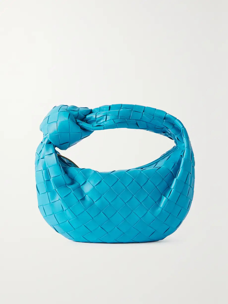 Dames Handtas - Echt Leer - Gevlochten Design - Luxe Halvemaan Vorm - Knopenhandvat