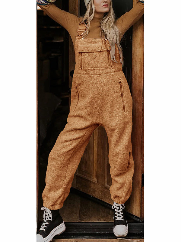 Dames Fleece Thermische Overalls Met Ritszakken