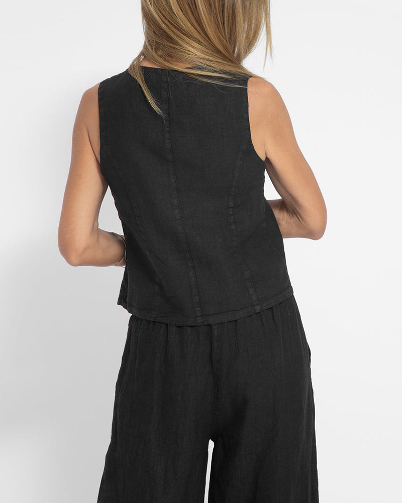 Elegante 2-Delige Set Linnen Wijde Broek En Vest Voor Dames