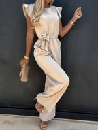 Jumpsuit met Vlindermouwen en Brede Pijpen – Elegant & Veelzijdig