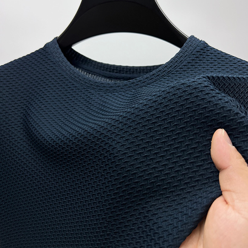 Heren T-Shirt Grijs M Katoen Crew Neck Gebeeldhouwde Weving-4