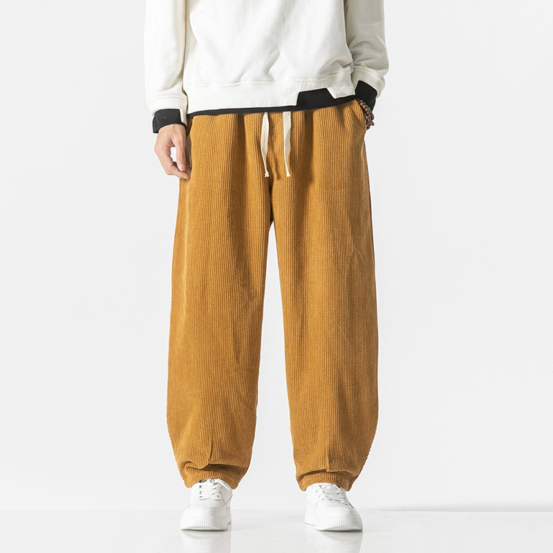 Corduroy Trekkoord Broek met Losse Pasvorm voor Dames en Heren, Casual Katoenen Broek met Elastische Manchetten en Diepe Zakken