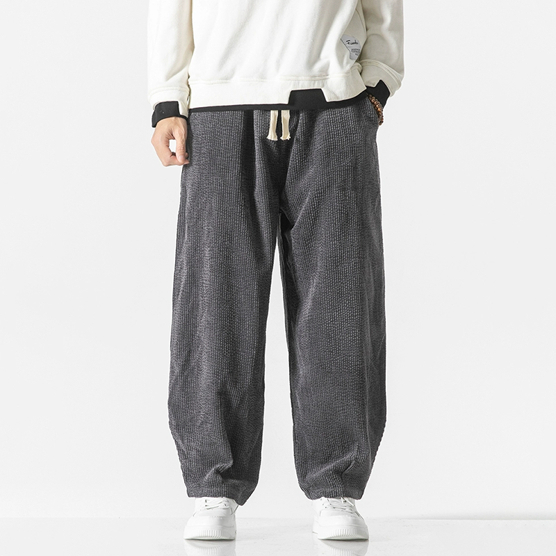 Corduroy Trekkoord Broek met Losse Pasvorm voor Dames en Heren, Casual Katoenen Broek met Elastische Manchetten en Diepe Zakken