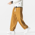 Corduroy Trekkoord Broek met Losse Pasvorm voor Dames en Heren, Casual Katoenen Broek met Elastische Manchetten en Diepe Zakken