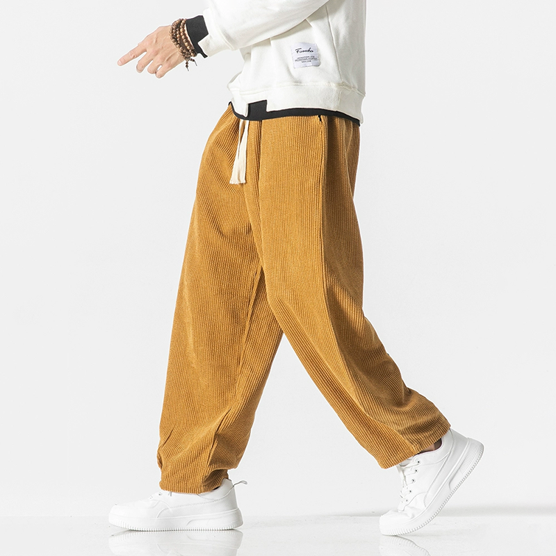 Corduroy Trekkoord Broek met Losse Pasvorm voor Dames en Heren, Casual Katoenen Broek met Elastische Manchetten en Diepe Zakken