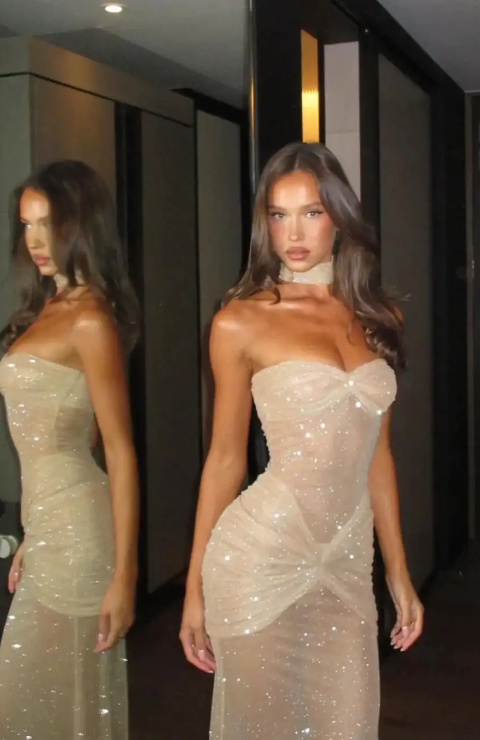 Hemelse Glans Jurk Elegant Zijden Stoffen Met Verleidelijke Pasvorm Perfect Voor Feesten en Speciale Gelegenheden