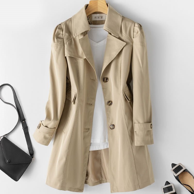 Trenchcoat Enkelbreasted Vrouwen Elegante Kleur Zwart