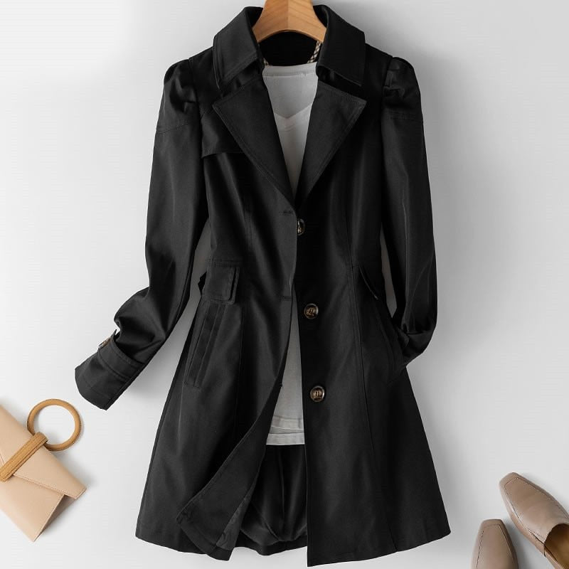 Trenchcoat Enkelbreasted Vrouwen Elegante Kleur Zwart