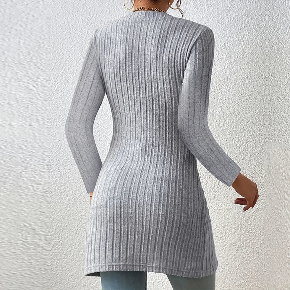 Dames Asymmetrische Geribbelde Cardigan Lente Herfst