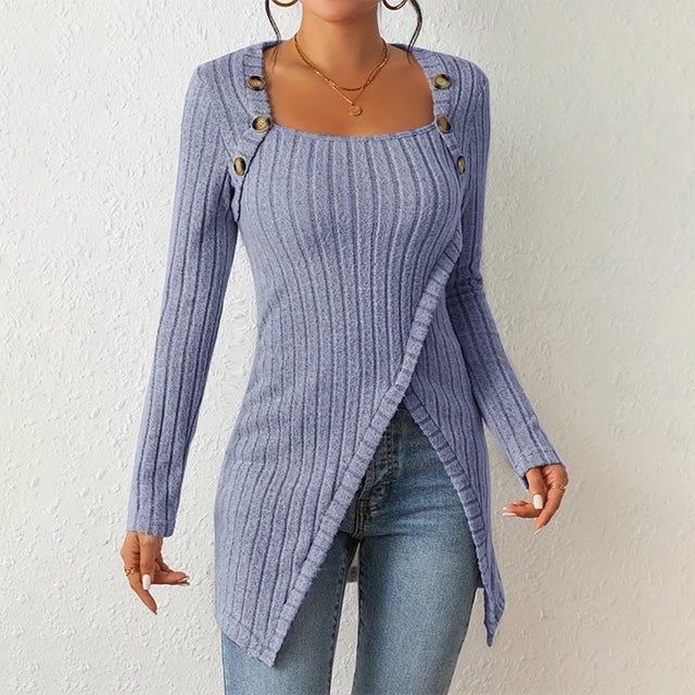 Dames Asymmetrische Geribbelde Cardigan Lente Herfst