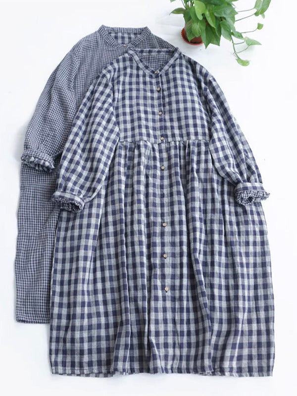 Turtleneck Geruite Katoenen Midi Jurk