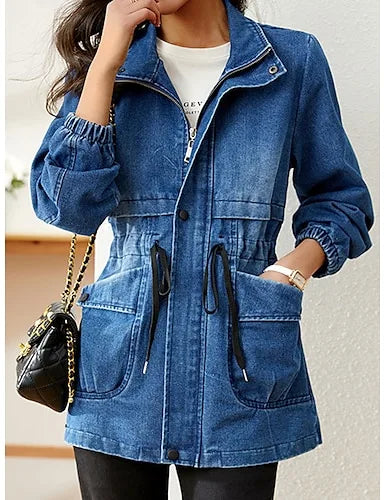 Dames Spijkerjas met Ritszakken - Winddichte denim jacket