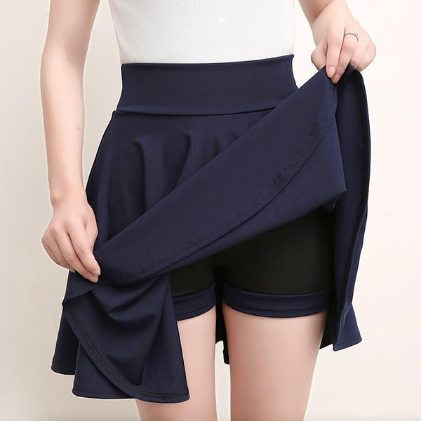 A-lijn Elastische Taille Plissé Rok met Aangehechte Shorts
