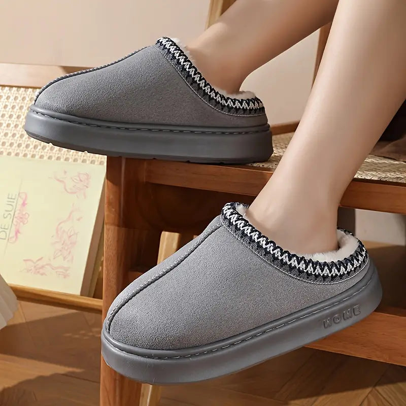 Slippers Met Fleece Voering Antislip EVA Zool Zwart Bruin - Sloffen - Pantoffels