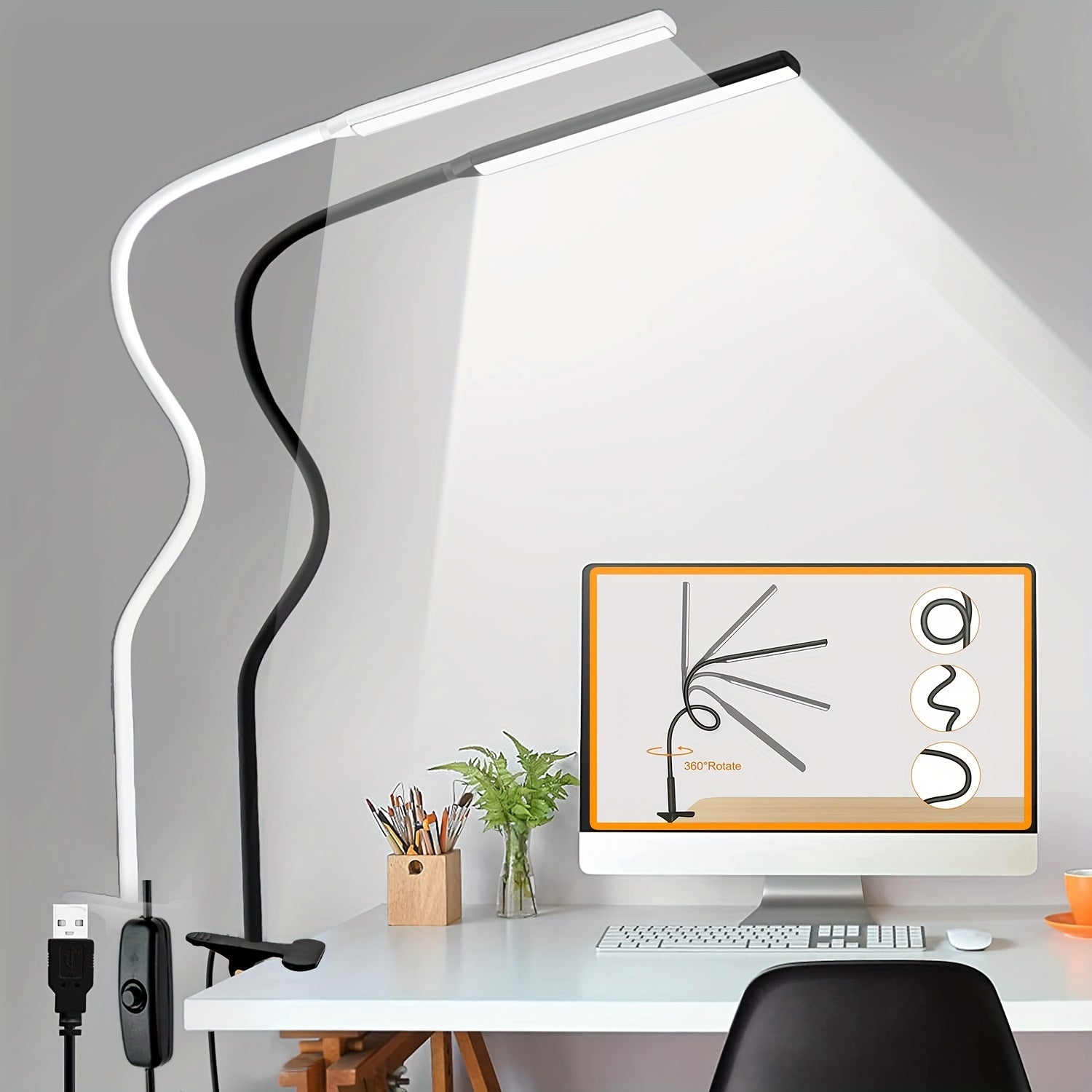 ClipoGlow - LED-Bureaulamp met Zwanenhals en Klem