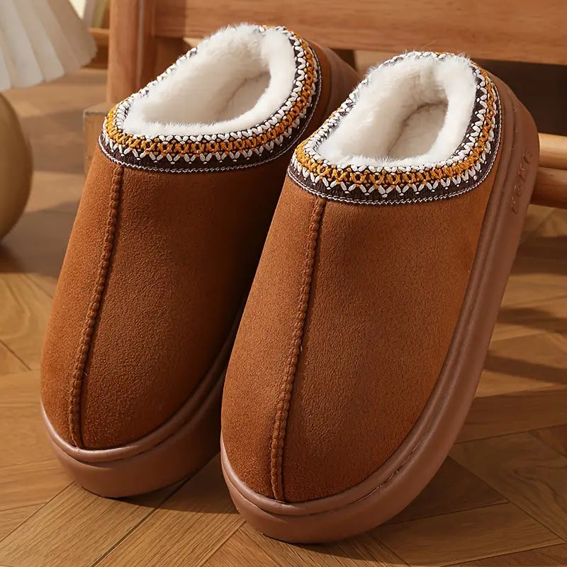 Slippers Met Fleece Voering Antislip EVA Zool Zwart Bruin - Sloffen - Pantoffels