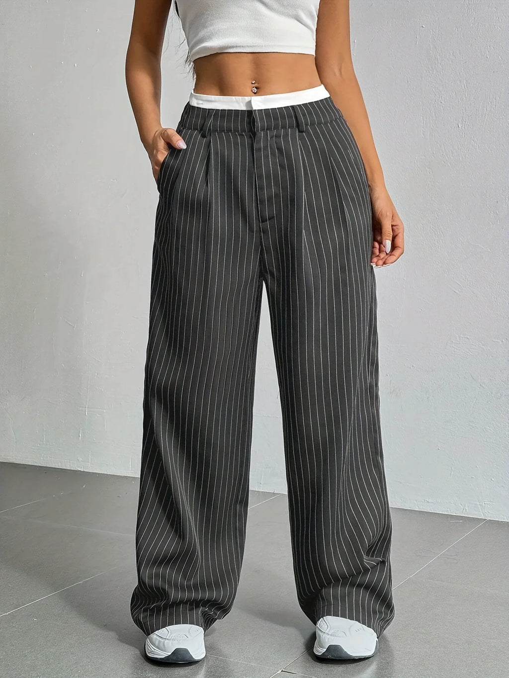 Dames Wijde Pantalon Hoge Taille Getailleerde Pasvorm Streepjes Classic Style Tijdloze Mode voor Elke Gelegenheid