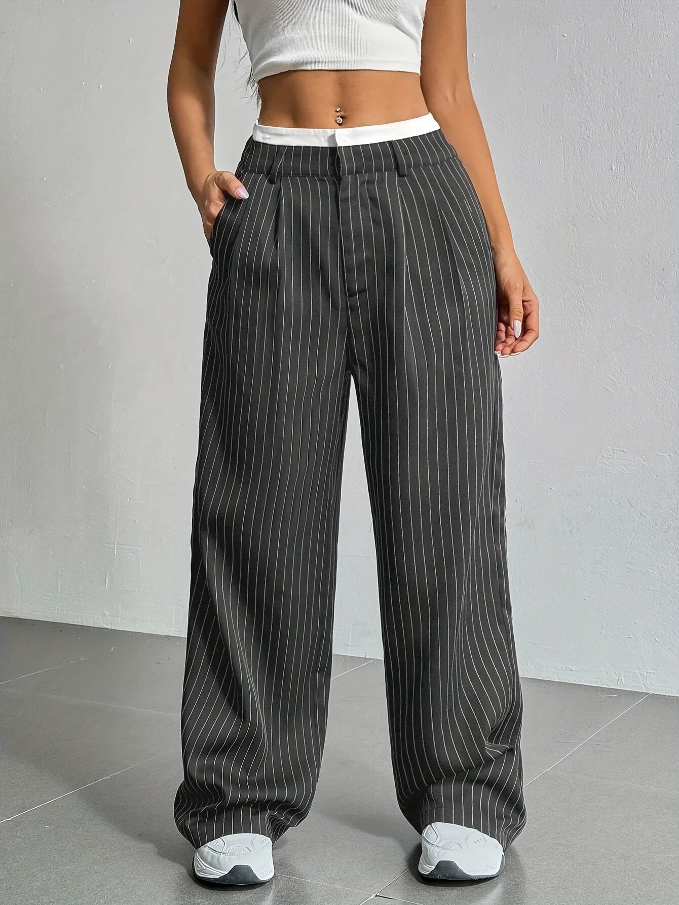 Dames Wijde Pantalon Hoge Taille Getailleerde Pasvorm Streepjes Classic Style Tijdloze Mode voor Elke Gelegenheid