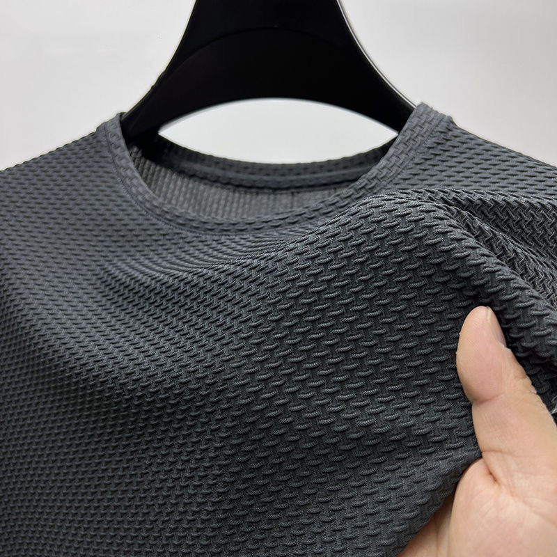 Heren T-Shirt Grijs M Katoen Crew Neck Gebeeldhouwde Weving-1