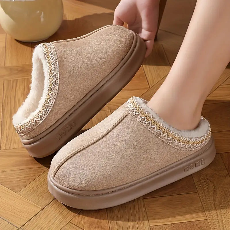 Slippers Met Fleece Voering Antislip EVA Zool Zwart Bruin - Sloffen - Pantoffels