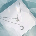Dubbele Maan Halsketting Licht Zilver in Beperkte Oplage Van 925 Sterling Zilveren Dubbele Halsketting Maan Licht Zilver voor Romantieke en Elegante Stijlen