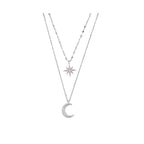 Dubbele Maan Halsketting Licht Zilver in Beperkte Oplage Van 925 Sterling Zilveren Dubbele Halsketting Maan Licht Zilver voor Romantieke en Elegante Stijlen