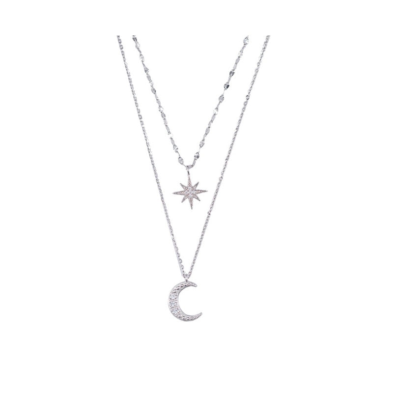Dubbele Maan Halsketting Licht Zilver in Beperkte Oplage Van 925 Sterling Zilveren Dubbele Halsketting Maan Licht Zilver voor Romantieke en Elegante Stijlen