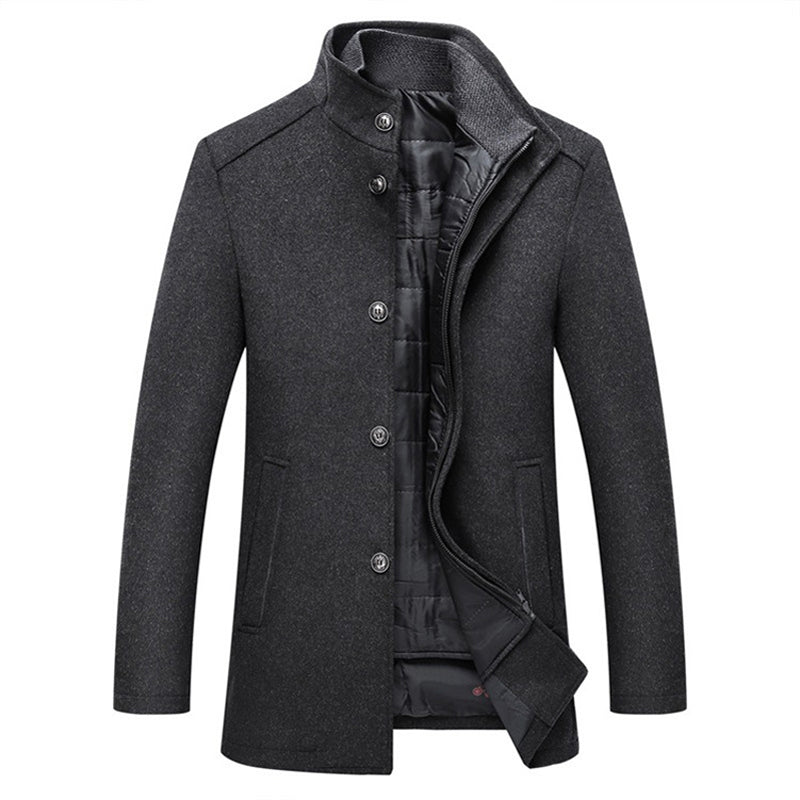 Lange Mouwen Winter Overjas Heren Donker Blauw Warme Knopen