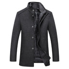 Lange Mouwen Winter Overjas Heren Donker Blauw Warme Knopen