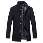 Lange Mouwen Winter Overjas Heren Donker Blauw Warme Knopen