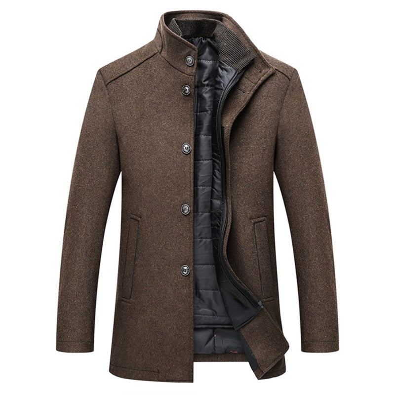 Lange Mouwen Winter Overjas Heren Donker Blauw Warme Knopen