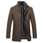Lange Mouwen Winter Overjas Heren Donker Blauw Warme Knopen