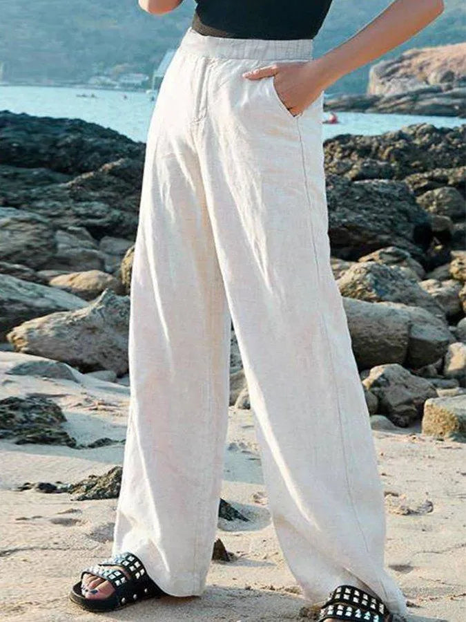 Dames Wijde Pantalon Hoge Taille Ademend Lichtgewicht Stof Voor Zomerstijl En Comfort