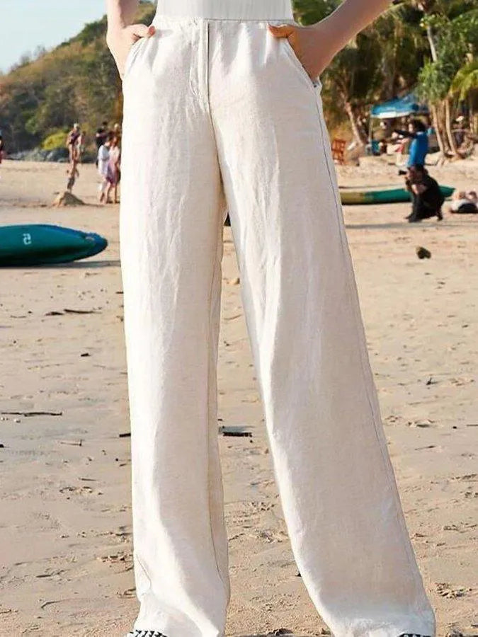 Dames Wijde Pantalon Hoge Taille Ademend Lichtgewicht Stof Voor Zomerstijl En Comfort