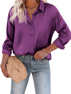 Satijnen Blouse Met Knoopsluiting En Lange Mouwen Elegante