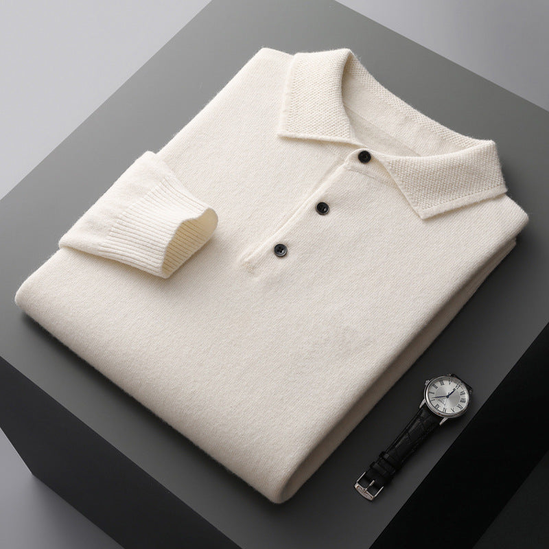 Cashmere/Merino Wol Lange Mouwen Polo Shirt